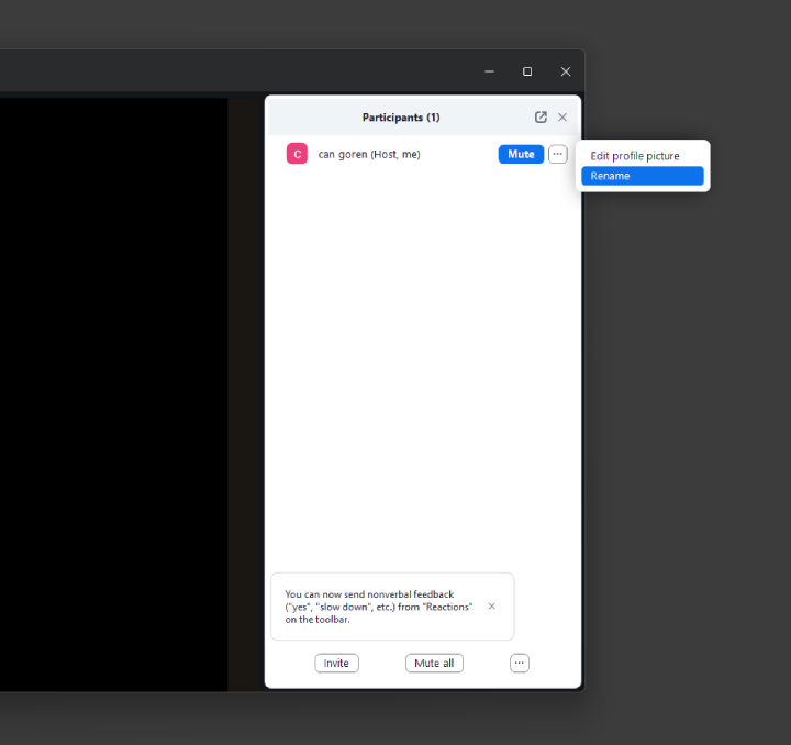 How to change your display name during a Zoom meeting.